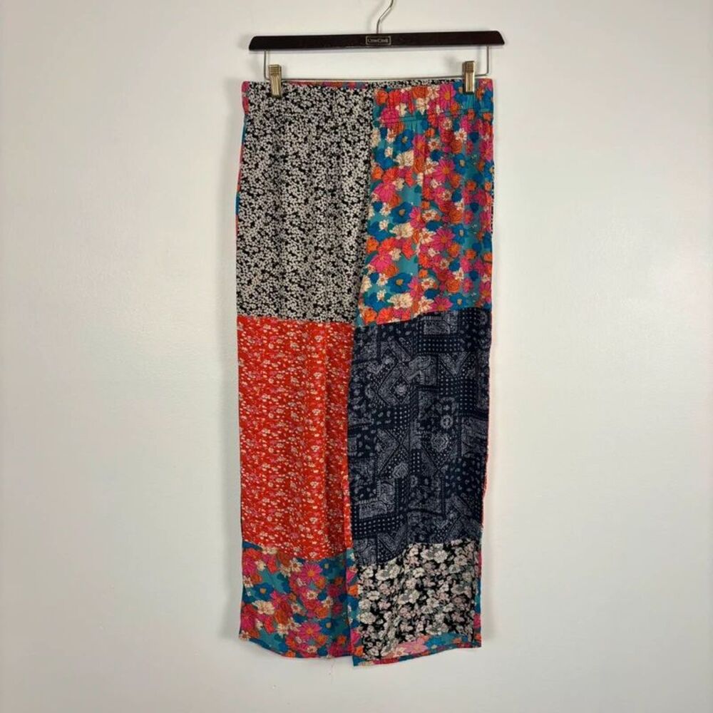 Natural Life Patchwork Wide Leg Pants Women Large Floral Bandana Cropped Rayon